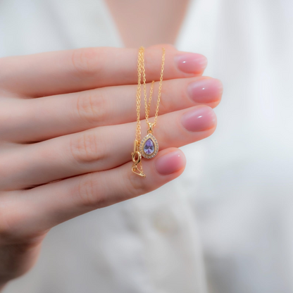 Alexandrite Bezel Drop Necklace with Real Diamonds in 8K/10K/14K Solid Gold | June Birthstone Jewelry