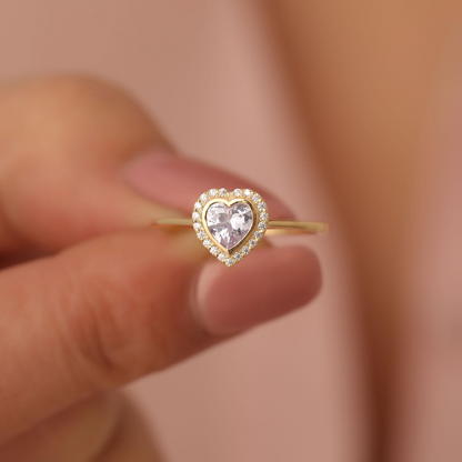 Alexandrite Bezel Heart Ring with Real Diamonds in 8K/10K/14K Solid Gold | June Birthstone Jewelry
