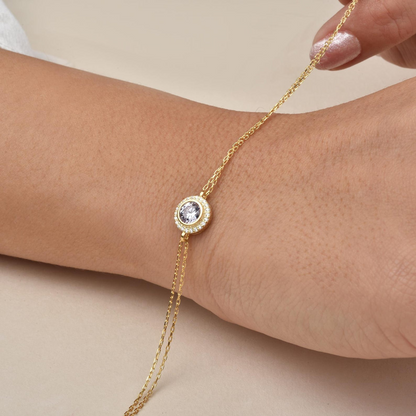 Alexandrite Round Bezel Bracelet in 8K/10K/14K Solid Gold with Real Diamonds, June Birthstone Jewelry