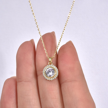 Alexandrite Round Bezel Necklace in 8K/10K/14K Solid Gold with Real Diamonds, June Birthstone Jewelry