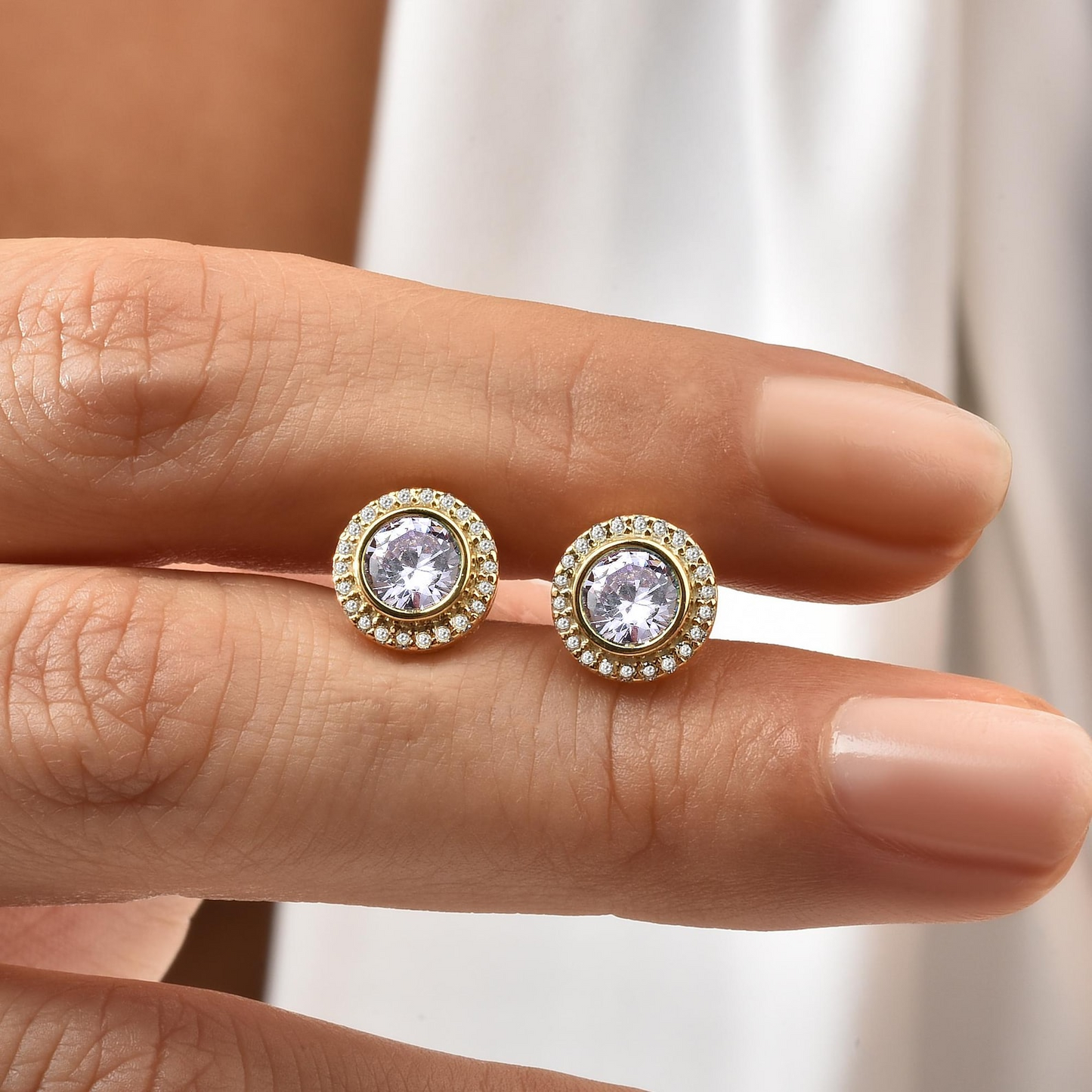 Alexandrite Round Bezel Stud Earrings in 8K/10K/14K Solid Gold with Real Diamonds, June Birthstone Jewelry