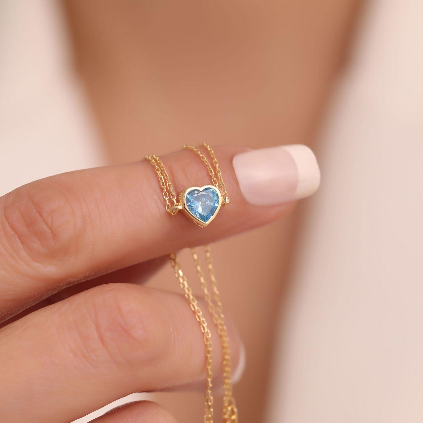 Heart Blue Topaz Bezel Bracelet in 10K/14K Solid Gold | December Birthstone