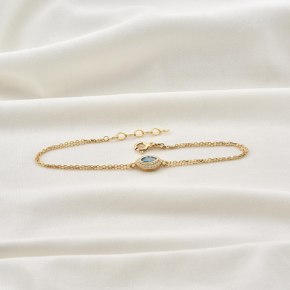 Blue Topaz Bezel Marquise Bracelet with Real Diamonds in 8K/10K/14K Solid Gold | December Birthstone Jewelry