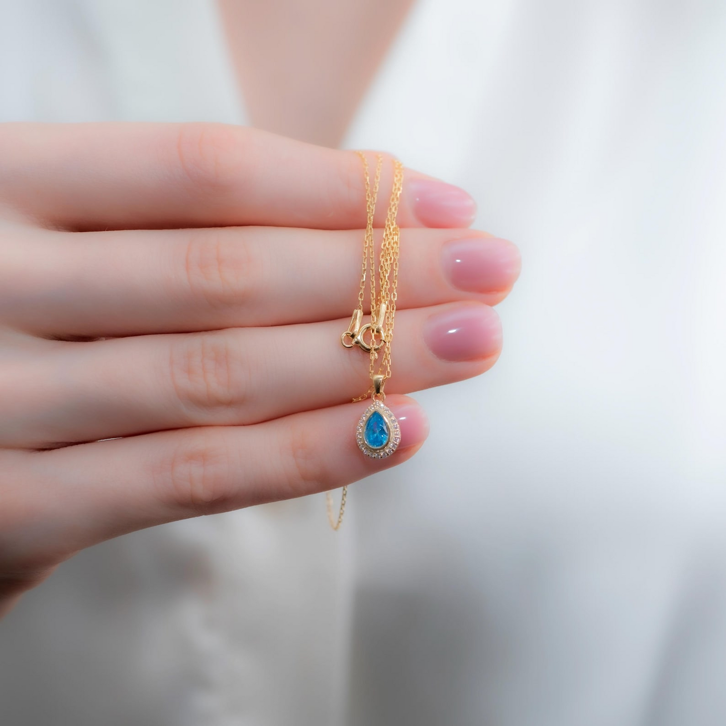Blue Topaz Bezel Drop Necklace with Real Diamonds in 8K/10K/14K Solid Gold | November  Birthstone Jewelry