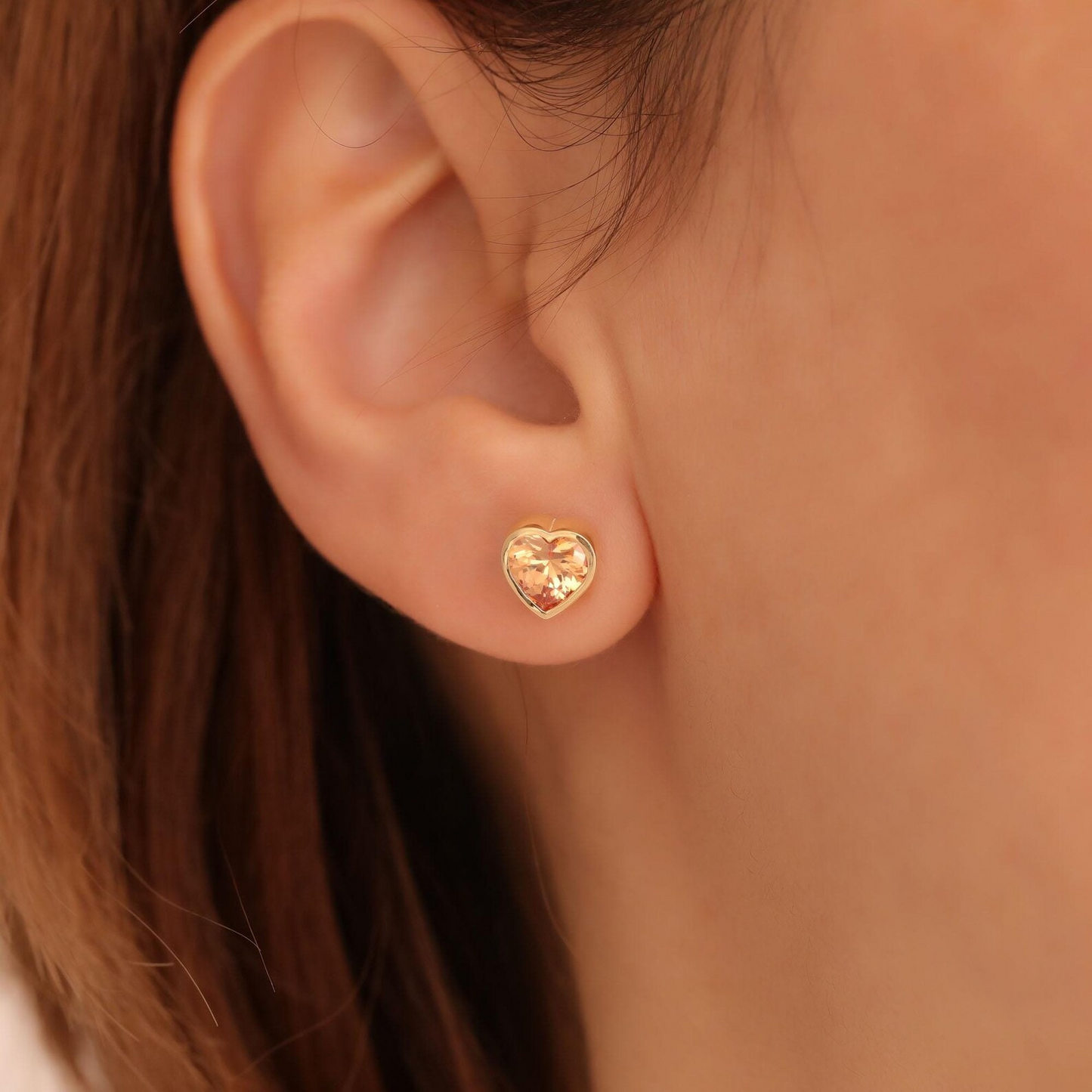 Citrine Heart Stud Earrings 10K/14K Solid Gold, November Birthstone Jewelry