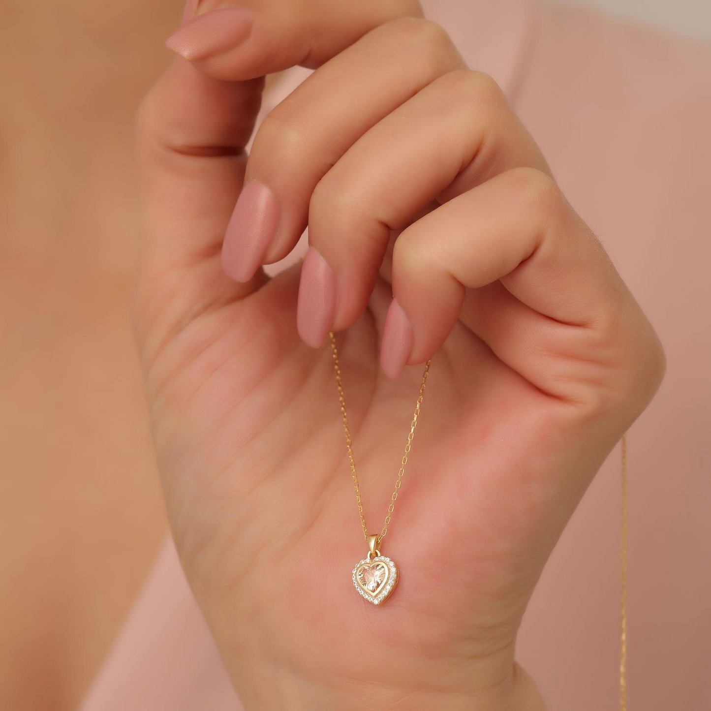 Citrine Bezel Heart Necklace with Real Diamonds in 8K/10K/14K Solid Gold | November Birthstone Jewelry