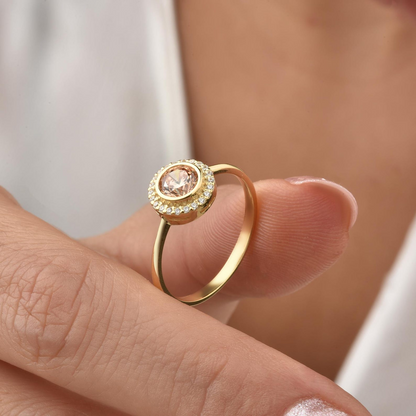 Citrine Round Bezel Ring in 8K/10K/14K Solid Gold with Real Diamonds, November Birthstone Jewelry