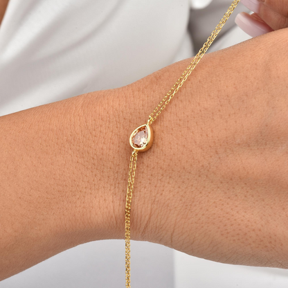 Citrine Drop Bezel Bracelet in 10K/14K Solid Gold, November Birthstone Jewelry