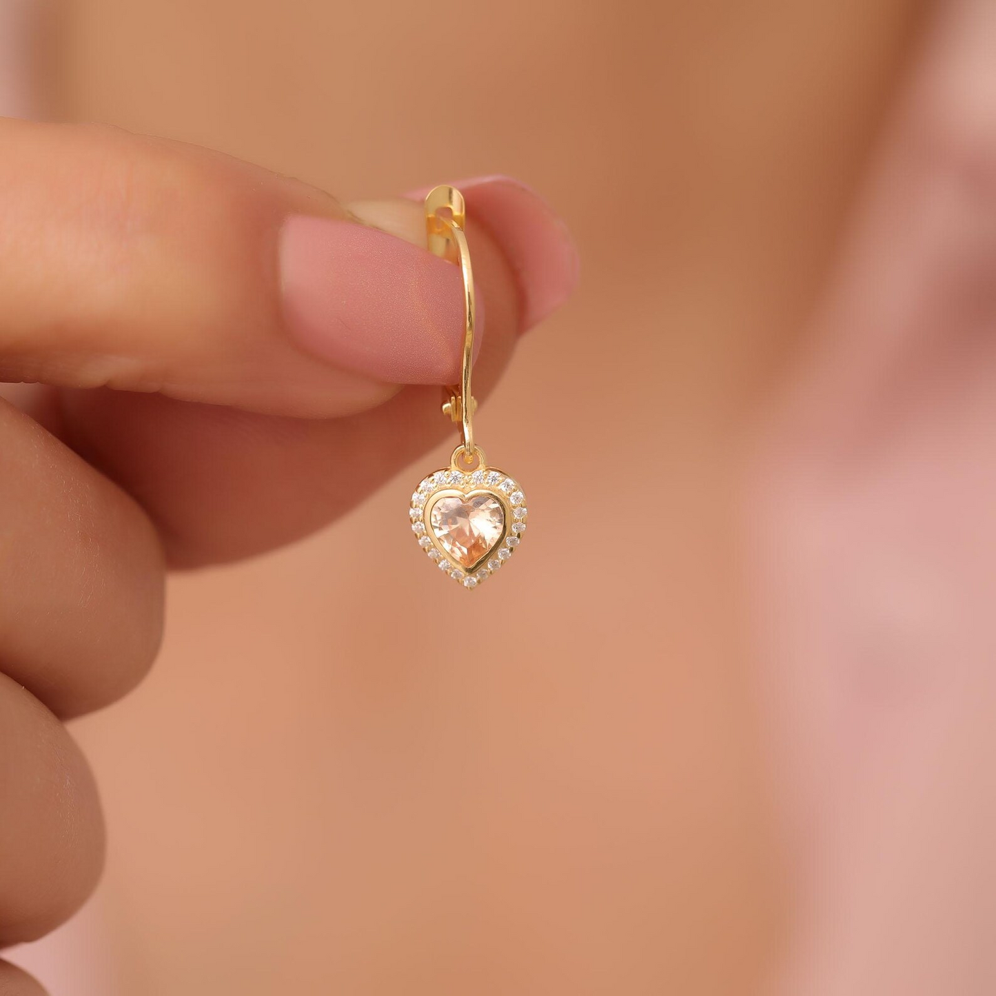 Citrine Bezel Heart Dangle Earrings with Real Diamonds in 8K/10K/14K Solid Gold | November Birthstone Jewelry