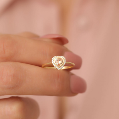Citrine Bezel Heart Ring with Real Diamonds in 8K/10K/14K Solid Gold | November Birthstone Jewelry