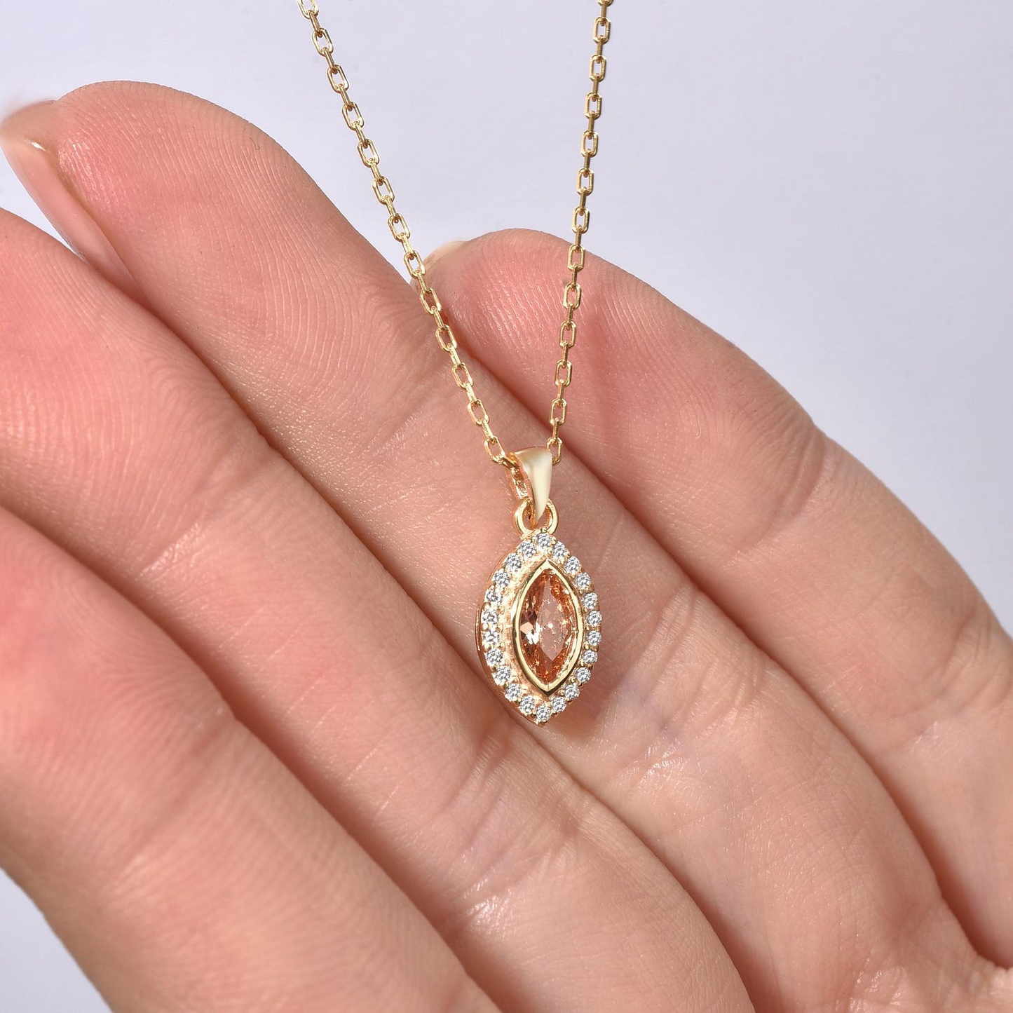 Citrine Bezel Marquise Necklace with Real Diamonds in 8K/10K/14K Solid Gold | November Birthstone Jewelry