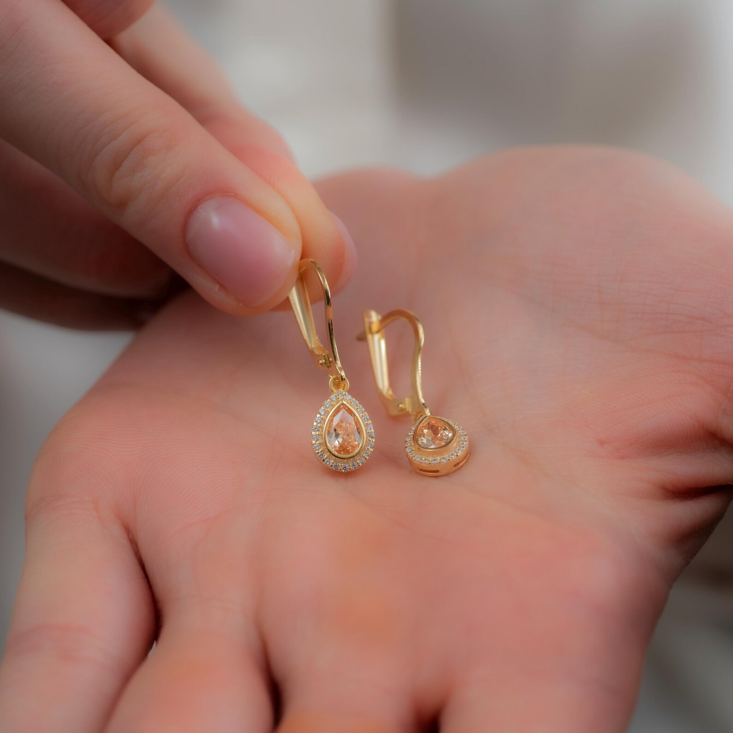 Citrine Bezel Drop Dangle Earrings with Real Diamonds in 8K/10K/14K Solid Gold | November Birthstone Jewelry