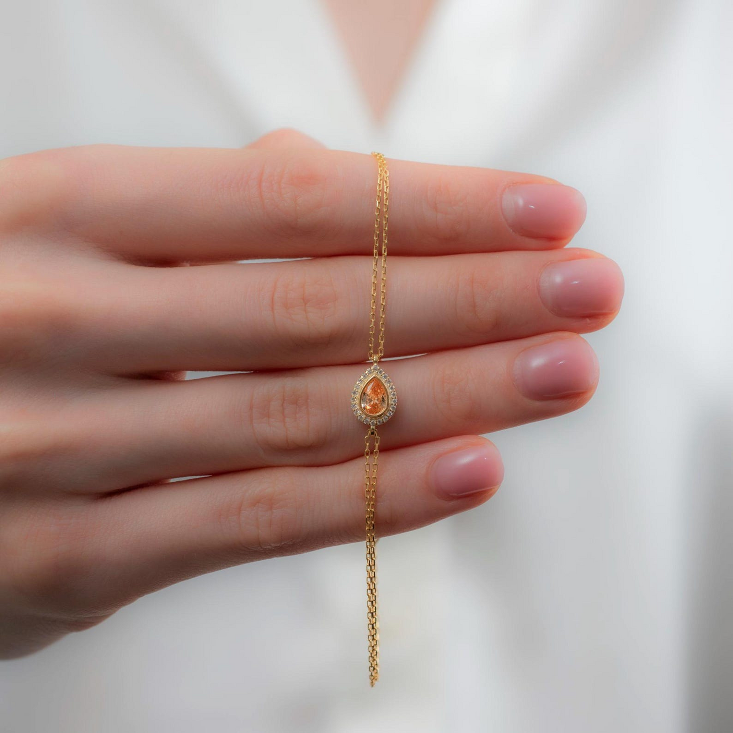 Citrine Bezel Drop Bracelet with Real Diamonds in 8K/10K/14K Solid Gold | November Birthstone Jewelry