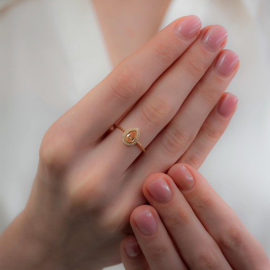 Citrine Bezel Drop Ring with Real Diamonds in 8K/10K/14K Solid Gold | November Birthstone Jewelry