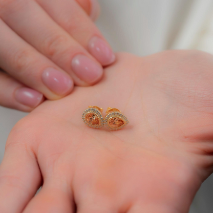Citrine Bezel Drop Stud Earrings with Real Diamonds in 8K/10K/14K Solid Gold | November Birthstone Jewelry