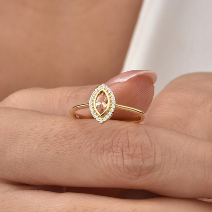 Citrine Bezel Marquise Ring with Real Diamonds in 8K/10K/14K Solid Gold | November Birthstone Jewelry