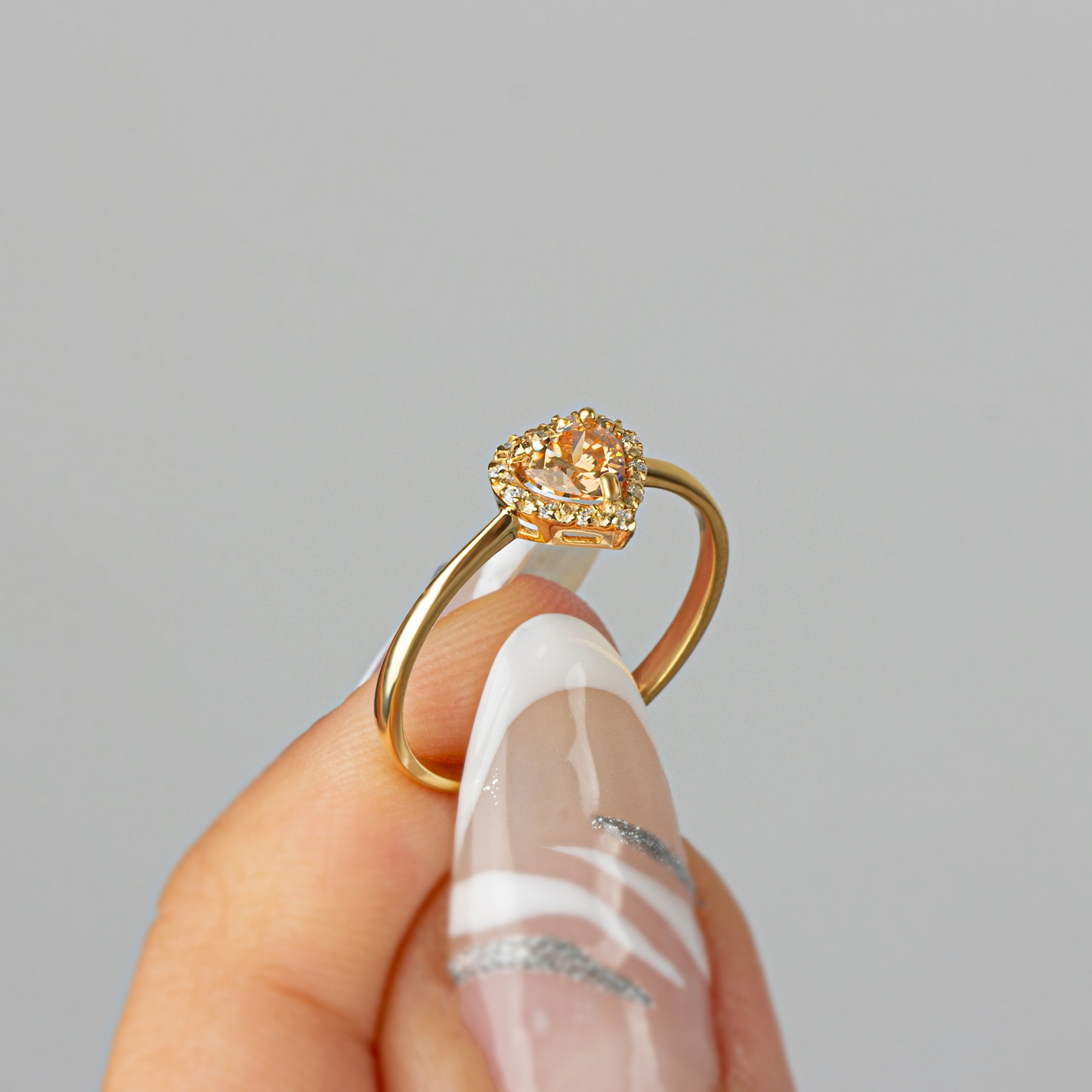 Citrine Bezel Heart Ring with Real Diamonds Halo in 8K/10K/14K Solid Gold | November Birthstone Jewelry
