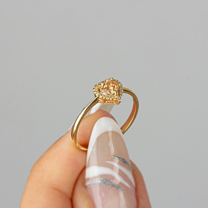 Citrine Bezel Heart Ring with Real Diamonds Halo in 8K/10K/14K Solid Gold | November Birthstone Jewelry