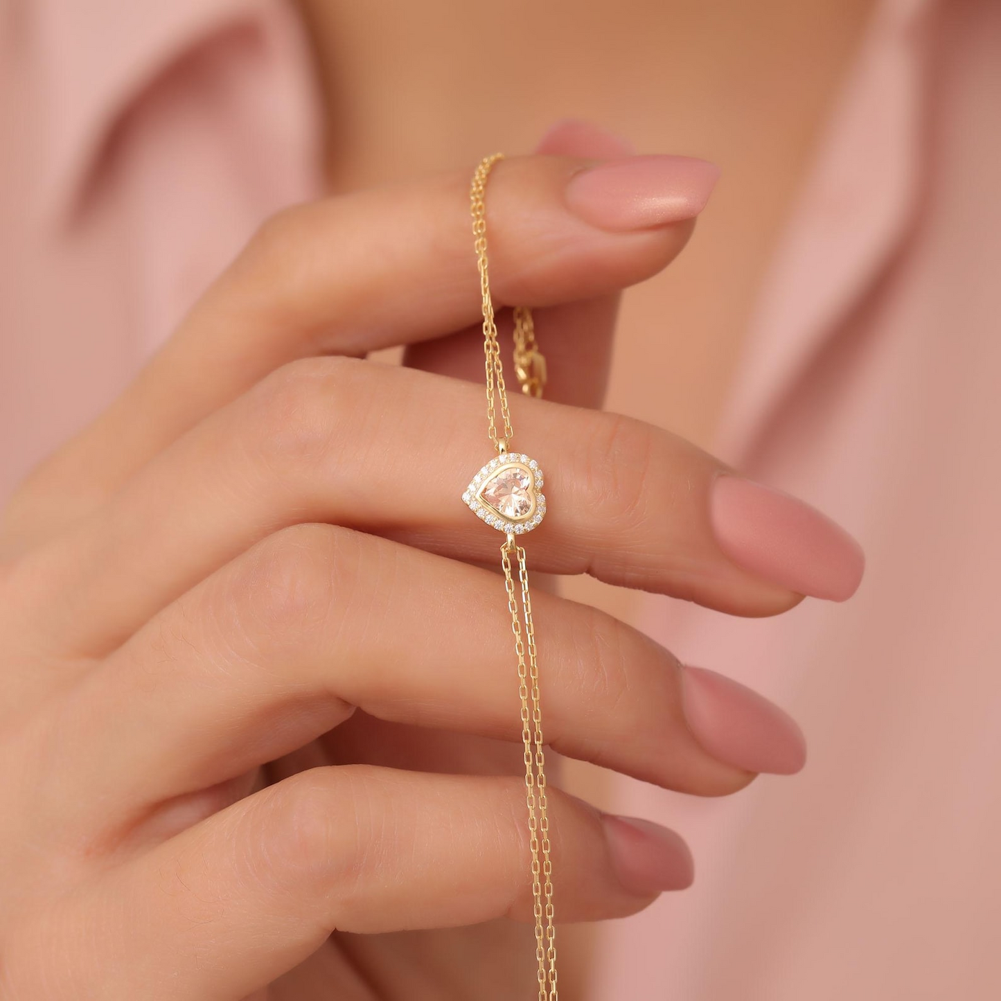 Citrine Bezel Heart Bracelet with Real Diamonds in 8K/10K/14K Solid Gold | November Birthstone Jewelry