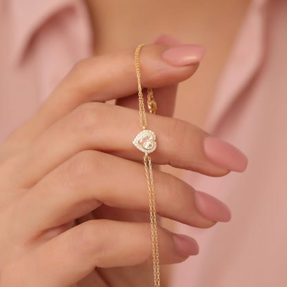 Citrine Bezel Heart Bracelet with Real Diamonds in 8K/10K/14K Solid Gold | November Birthstone Jewelry