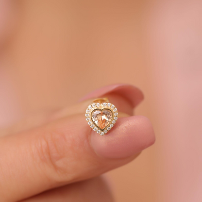 Citrine Bezel Heart Stud Earrings with Real Diamonds in 10K/14K Solid Gold | November Birthstone Jewelry
