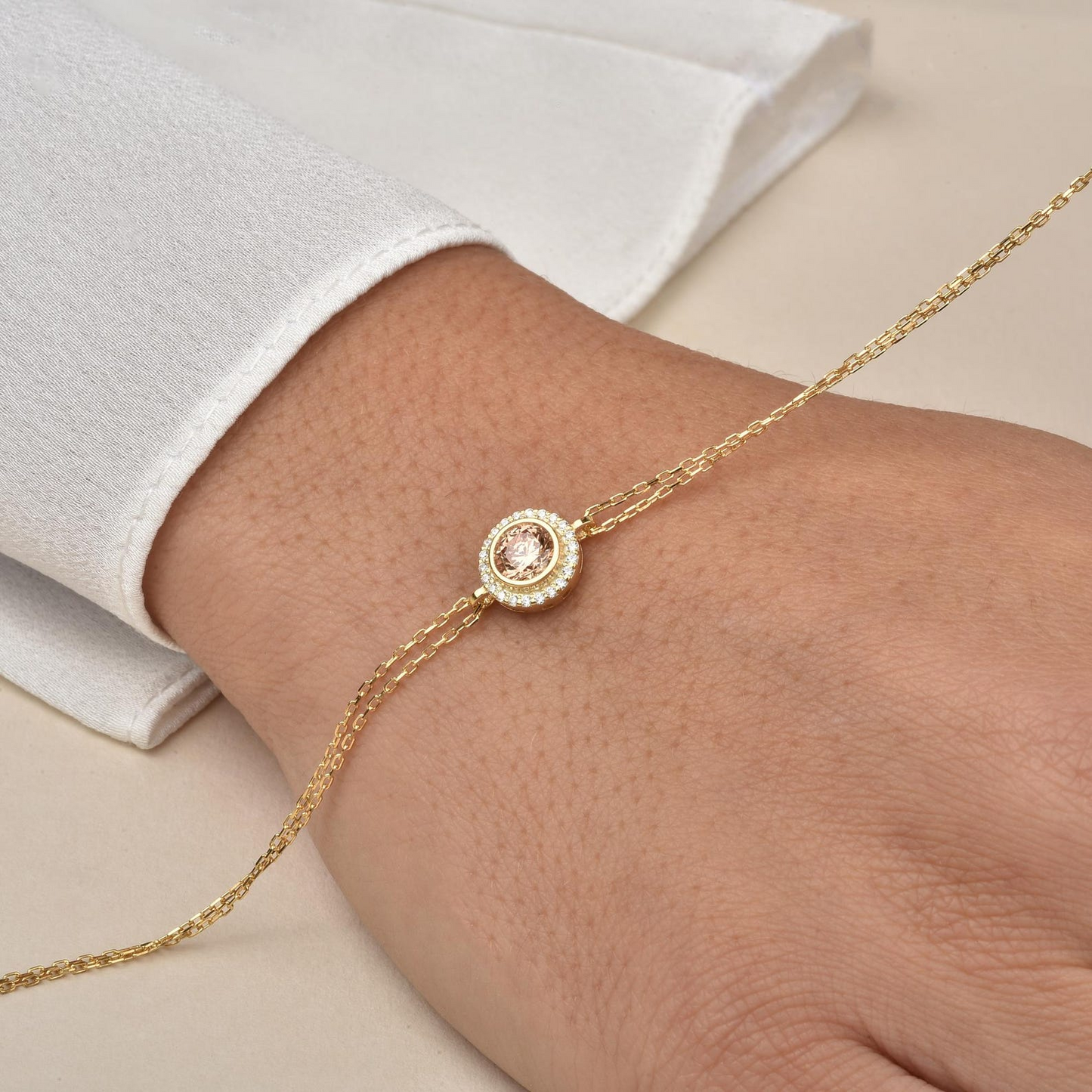 Citrine Round Bezel Bracelet in 8K/10K/14K Solid Gold with Real Diamonds, November Birthstone Jewelry