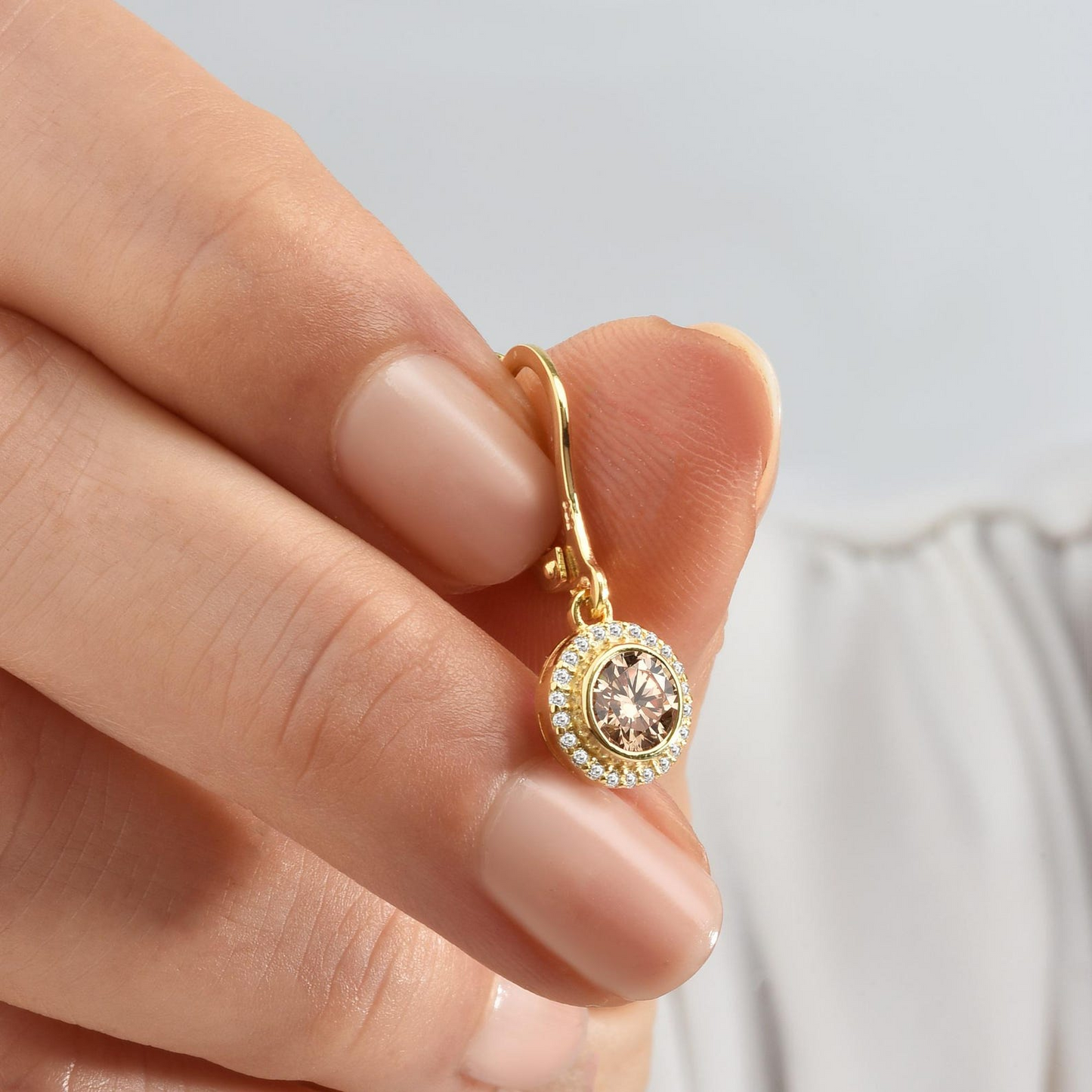 Citrine Round Bezel Dangle Earrings in 8K/10K/14K Solid Gold with Real Diamonds, November Birthstone Jewelry