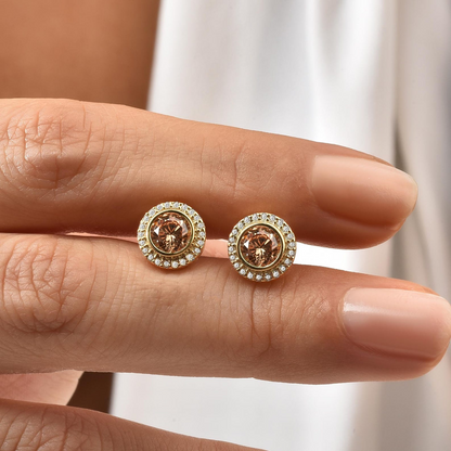 Citrine Round Bezel Stud Earrings in 8K/10K/14K Solid Gold with Real Diamonds, November Birthstone Jewelry