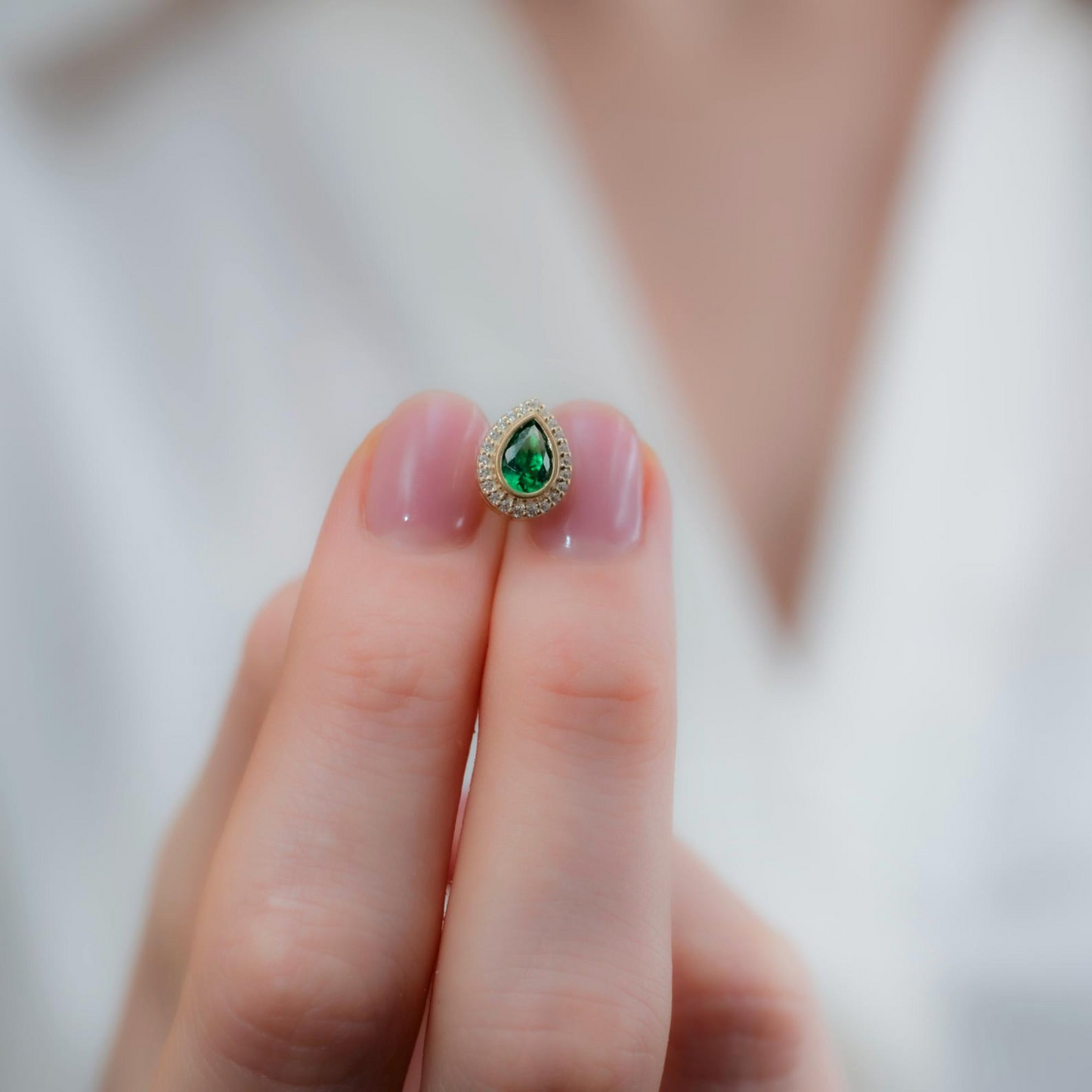 Emerald Bezel Drop Stud Earrings with Real Diamonds in 8K/10K/14K Solid Gold | May Birthstone Jewelry