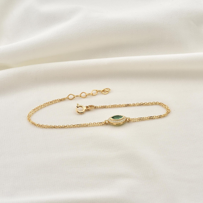 Emerald Bezel Marquise Bracelet with Real Diamonds in 8K/10K/14K Solid Gold | May Birthstone Jewelry