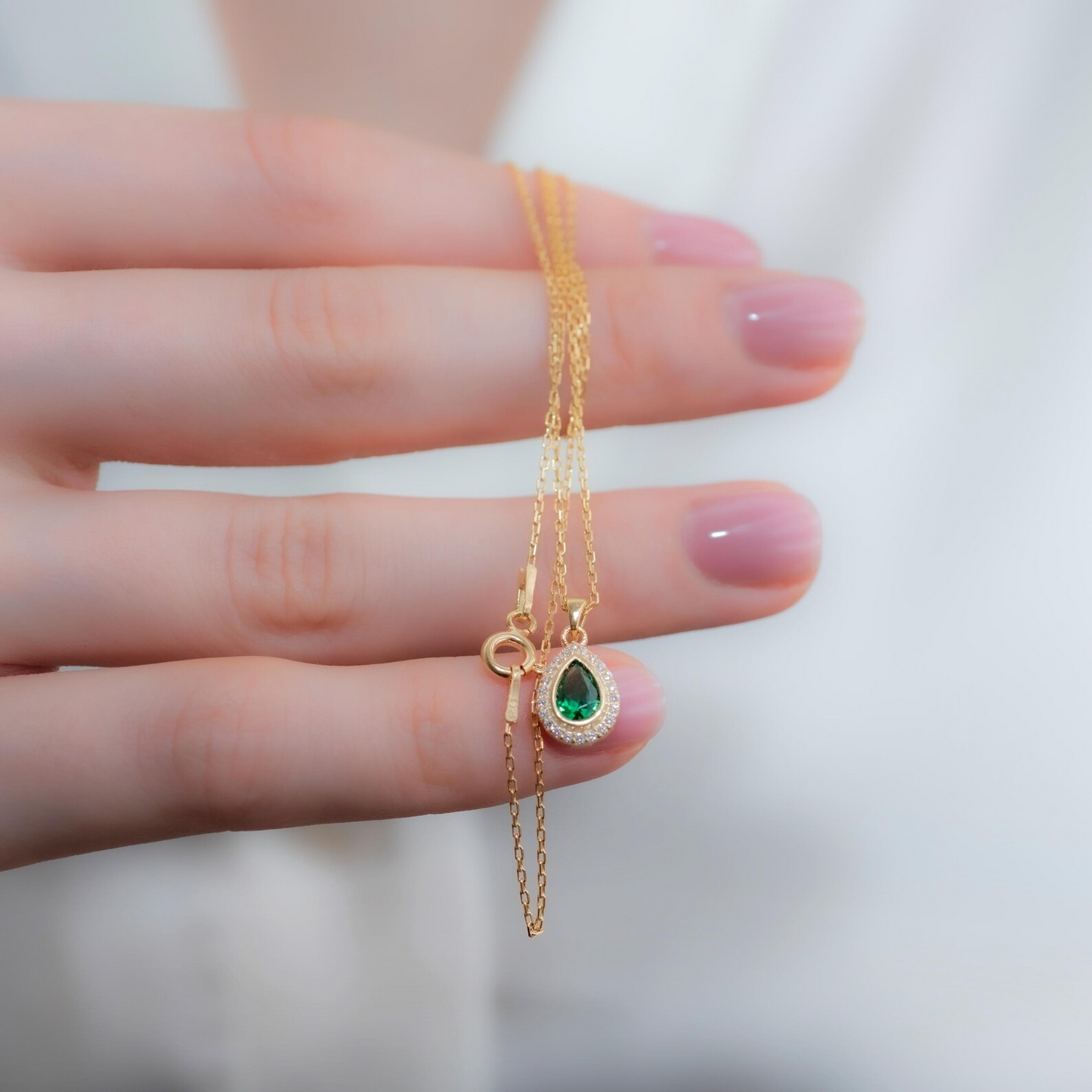 Emerald Bezel Drop Necklace with Real Diamonds in 8K/10K/14K Solid Gold | May  Birthstone Jewelry