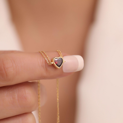 Heart Garnet Bezel Bracelet in 10K/14K Solid Gold | January Birthstone