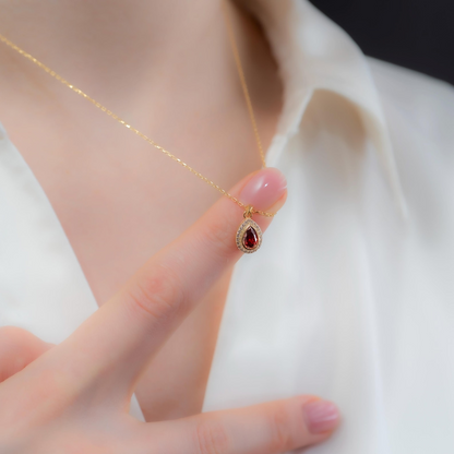 Garnet Bezel Drop Necklace with Real Diamonds in 8K/10K/14K Solid Gold | January  Birthstone Jewelry