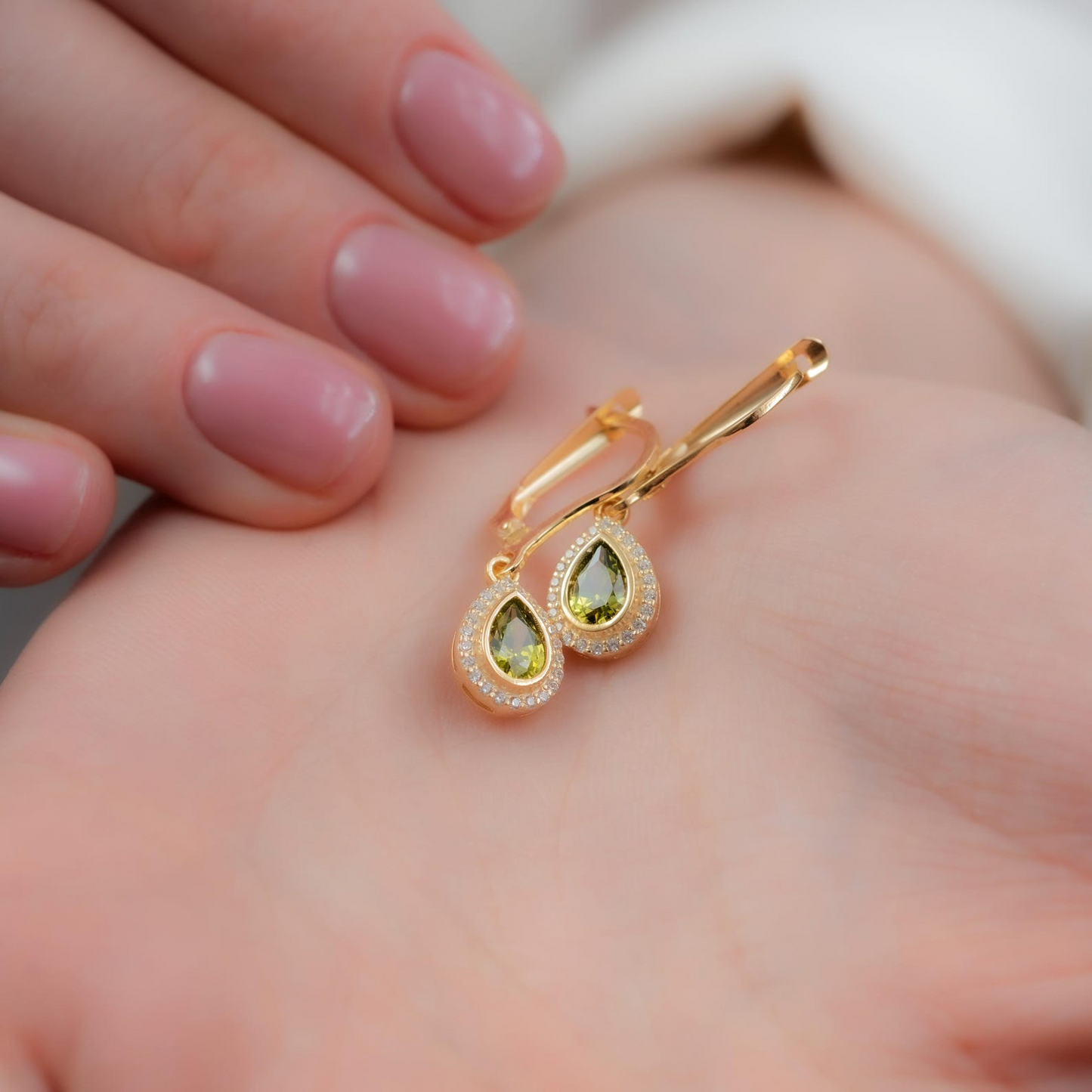 Peridot Bezel Drop Dangle Earrings with Real Diamonds in 8K/10K/14K Solid Gold | August Birthstone Jewelry