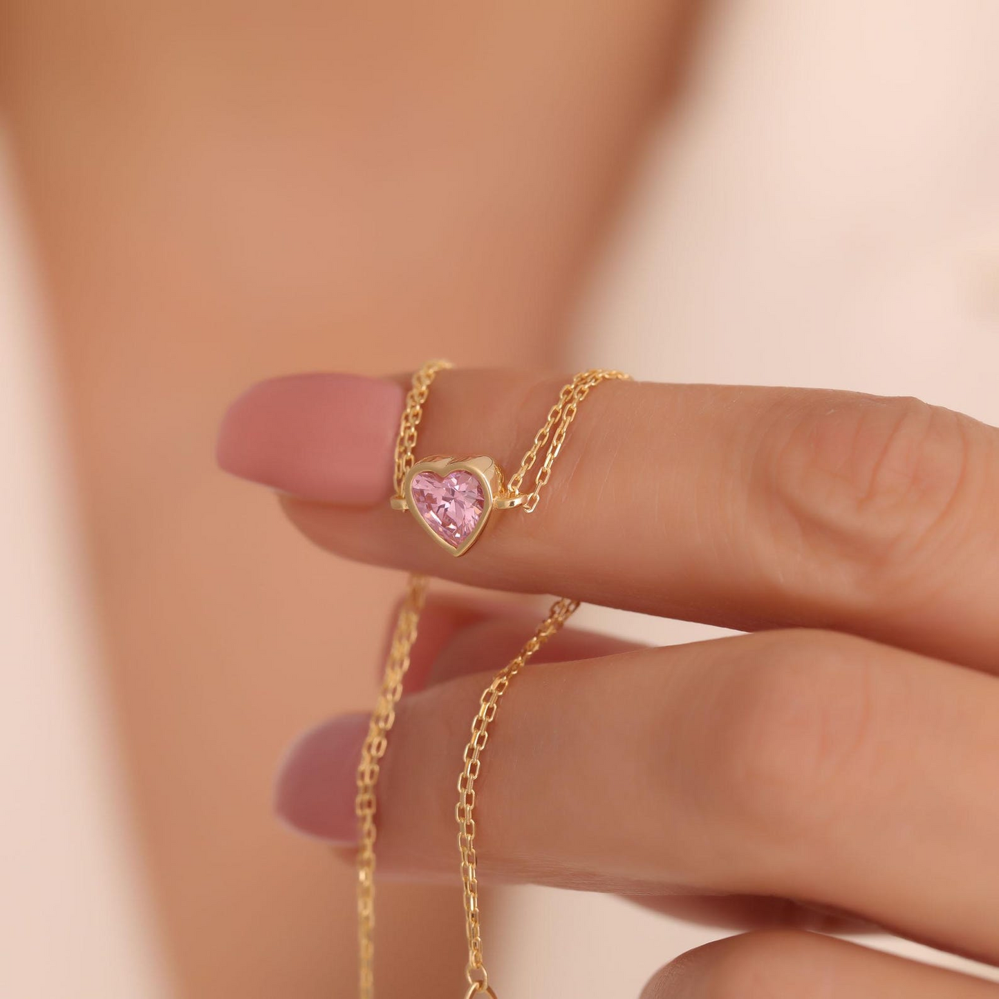 Heart Pink Tourmaline Bezel Bracelet in 10K/14K Solid Gold | October Jewelry