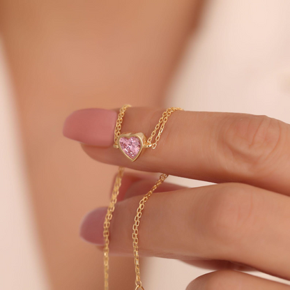 Heart Pink Tourmaline Bezel Bracelet in 10K/14K Solid Gold | October Jewelry