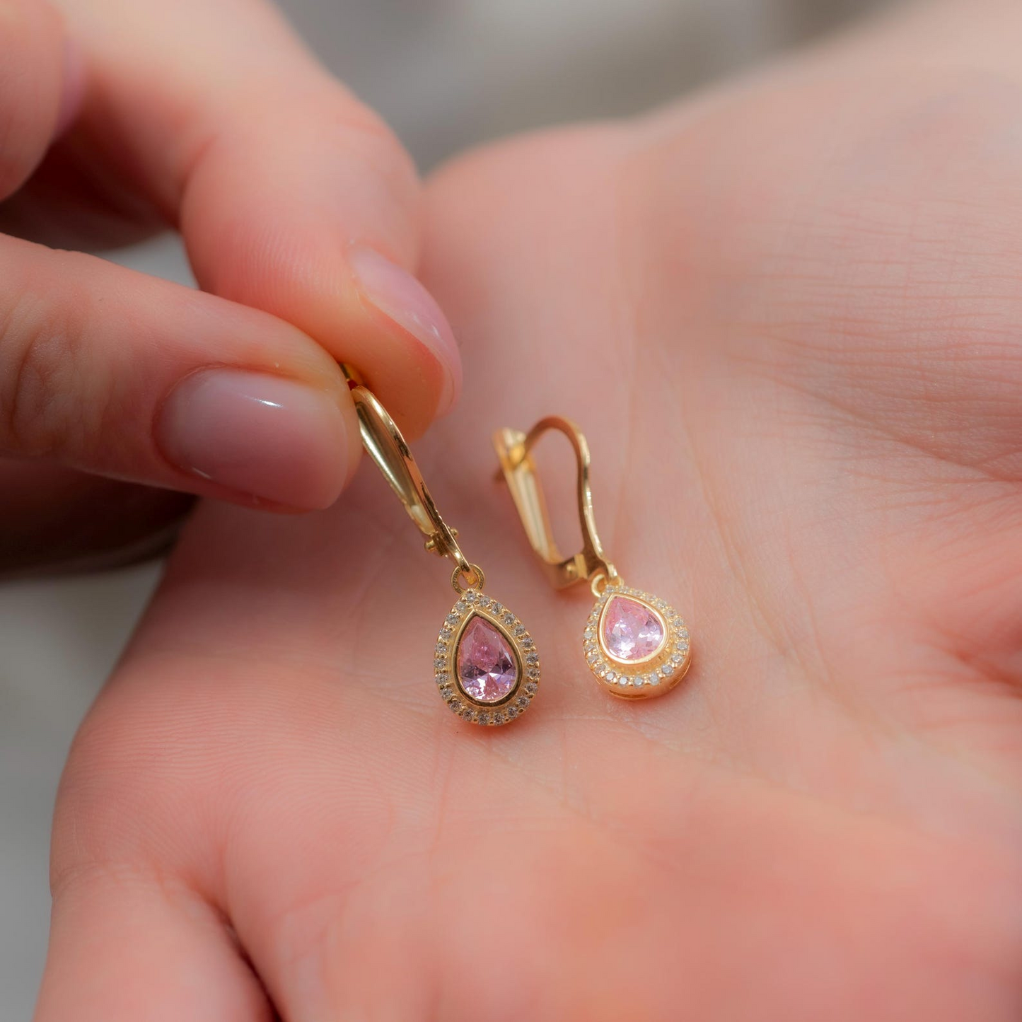 Pink Tourmaline Bezel Drop Dangle Earrings with Real Diamonds in 8K/10K/14K Solid Gold | October Birthstone Jewelry