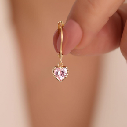 Pink Tourmaline Heart Cut Bezel Dangle Earrings 14K Solid Gold, October Birthstone Jewelry
