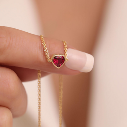 Heart Ruby Bezel Bracelet in 10K/14K Solid Gold | July Birthstone