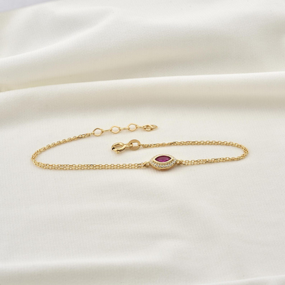 Ruby Bezel Marquise Bracelet with Real Diamonds in 8K/10K/14K Solid Gold | July Birthstone Jewelry