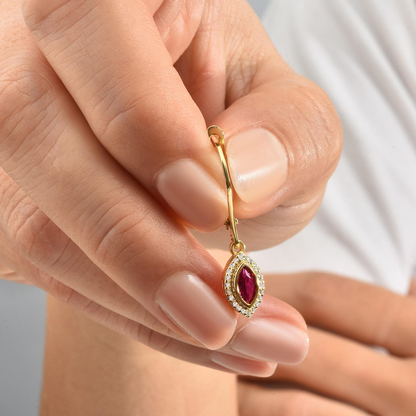 Ruby Bezel Marquise Dangle Earrings with Real Diamonds in 8K/10K/14K Solid Gold | July Birthstone Jewelry