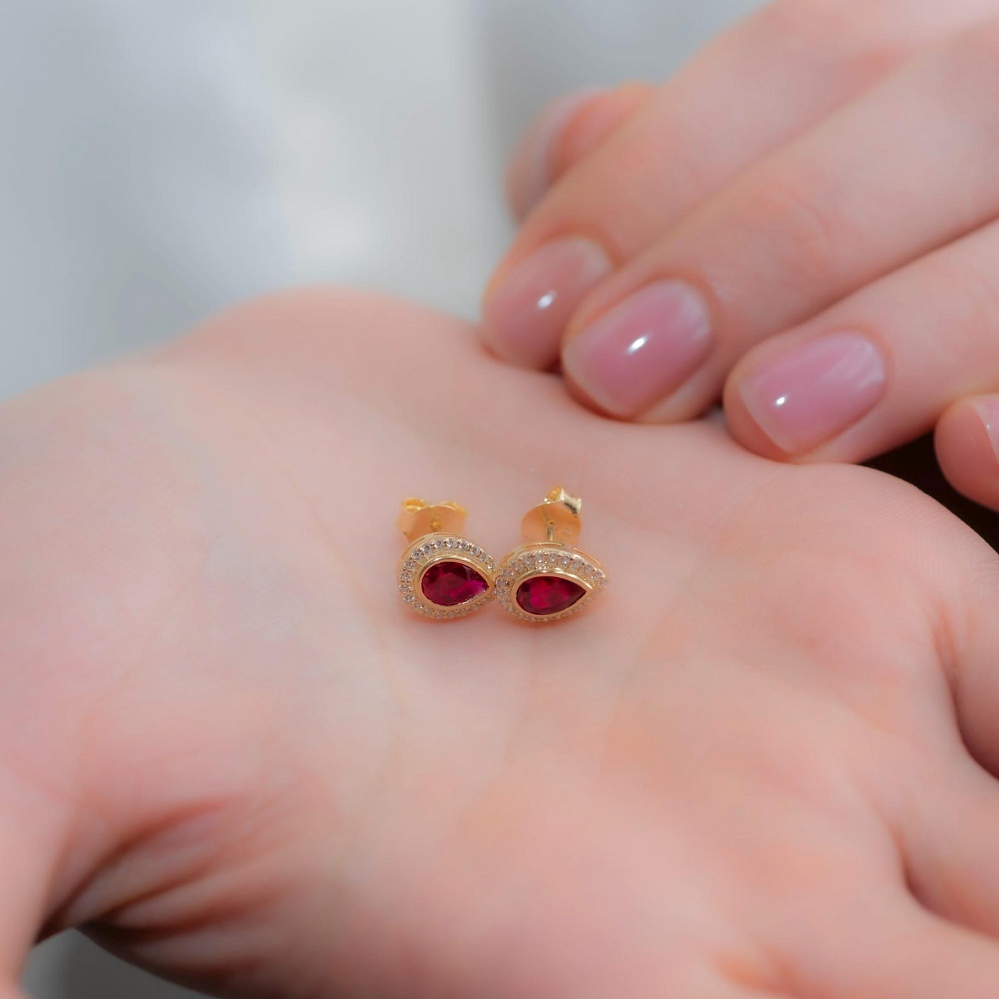 Ruby Bezel Drop Stud Earrings with Real Diamonds in 8K/10K/14K Solid Gold | July Birthstone Jewelry