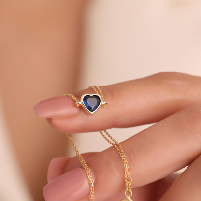 Heart Sapphire Bezel Bracelet in 10K/14K Solid Gold | September Birthstone