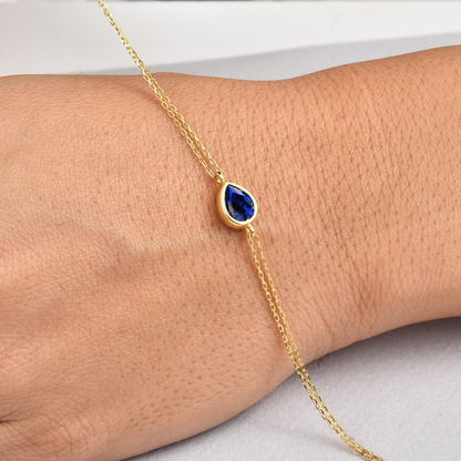 Sapphire Drop Bezel Bracelet in 10K/14K Solid Gold, September Birthstone Jewelry