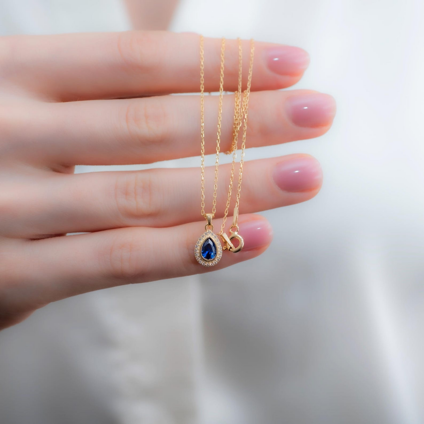 Sapphire Bezel Drop Necklace with Real Diamonds in 8K/10K/14K Solid Gold | September  Birthstone Jewelry