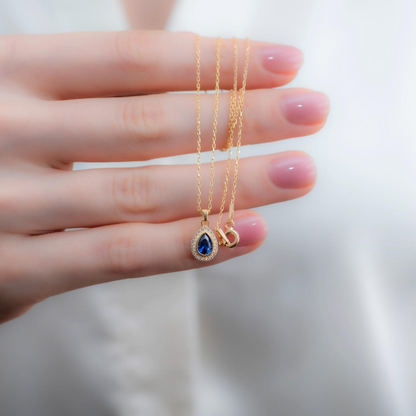 Sapphire Bezel Drop Necklace with Real Diamonds in 8K/10K/14K Solid Gold | September  Birthstone Jewelry