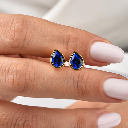 Sapphire Drop Bezel Stud Earrings in 10K/14K Solid Gold, September Birthstone Jewelry
