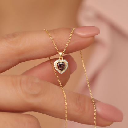 Smoky Quartz Bezel Heart Necklace with Real Diamonds in 8K/10K/14K Solid Gold | Birthstone Jewelry