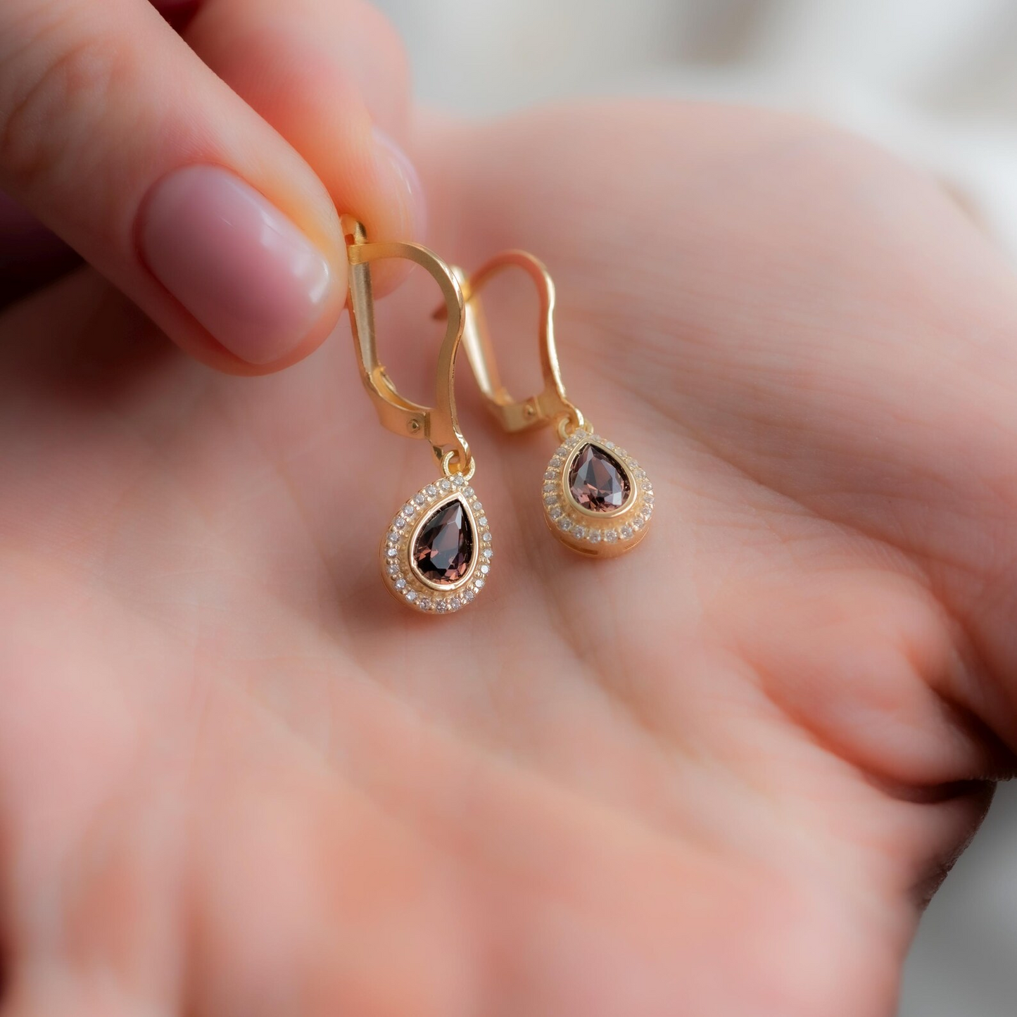 Smoky Quartz Bezel Drop Dangle Earrings with Real Diamonds in 8K/10K/14K Solid Gold | Birthstone Jewelry