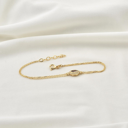 Smoky Quartz Bezel Marquise Bracelet with Real Diamonds in 8K/10K/14K Solid Gold | Handmade Jewelry
